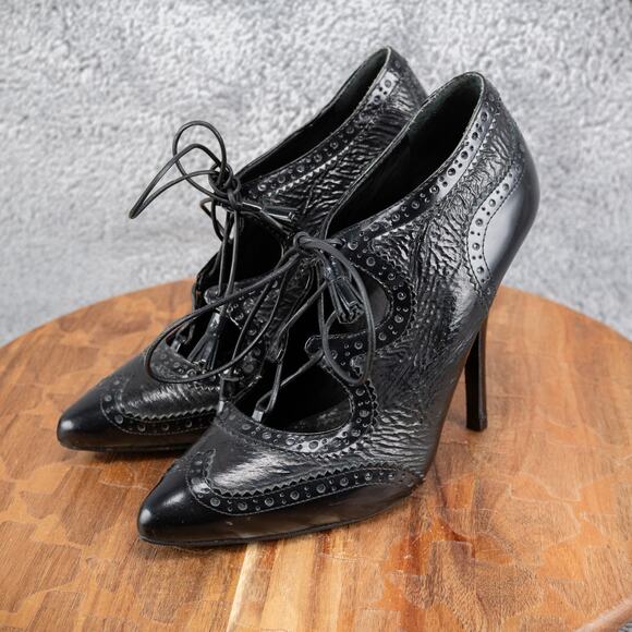 Tory Burch Hawthorn Black Oxford Brogues Tassels Patent Leather Stiletto 7.5 - Picture 3 of 7